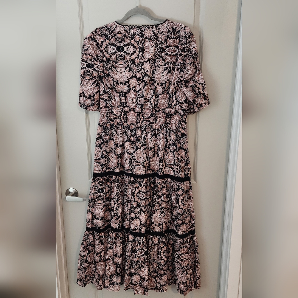 BB Dakota By Steve Madden, Black and Pink Floral Paisley Midi Dress - Picture 3 of 5